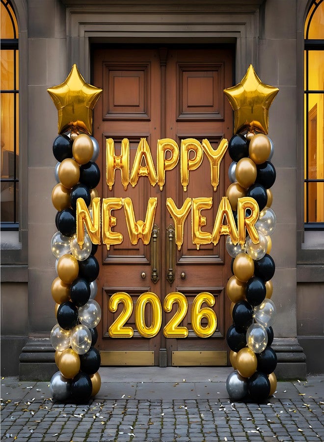 1iAM New Year 2026 Decor Items Pack of 95 - Golden "HAPPY NEW YEAR", Star & 2026 Foil Balloon, Metallic & Confetti Balloons & Arch | Home, Office & Event Decoration For 31st December & 1st January - Image 1